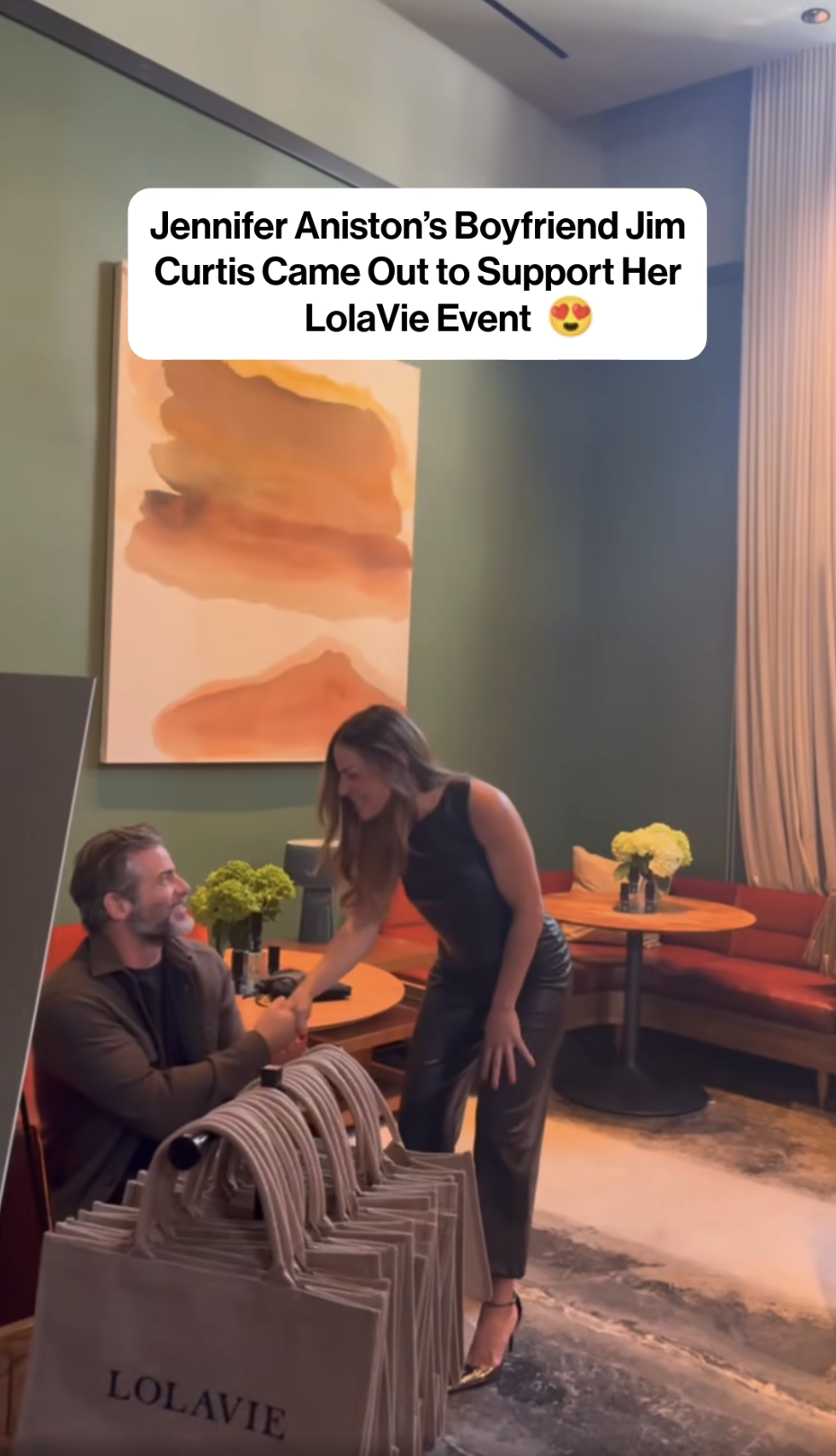 Jennifer Aniston received a sweet show of support from Jim Curtis as she hosted an event for her haircare brand, LolaVie, in Los Angeles. From a post dated August 21, 2025. Source: Facebook/EntertainmentTonight