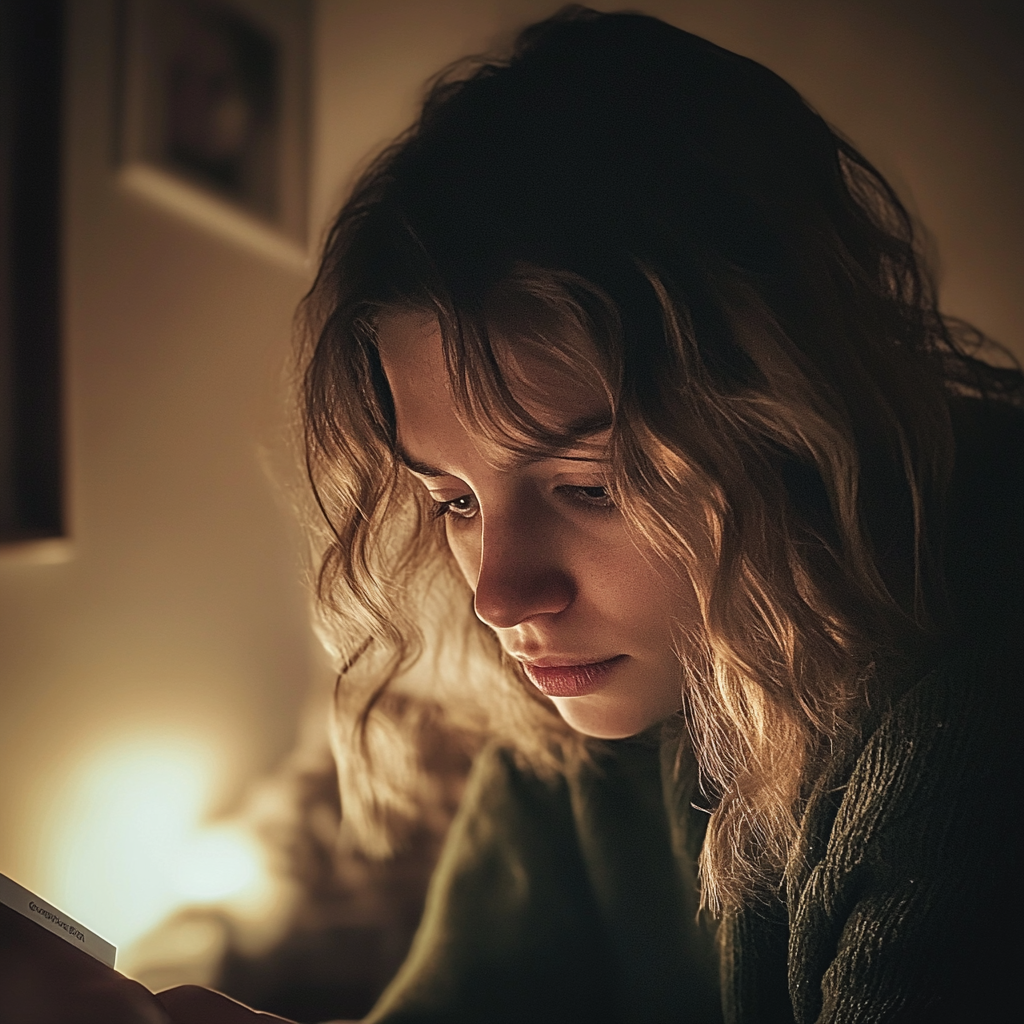 Smutna kobieta wpatrująca się w test ciążowy | Źródło: Midjourney