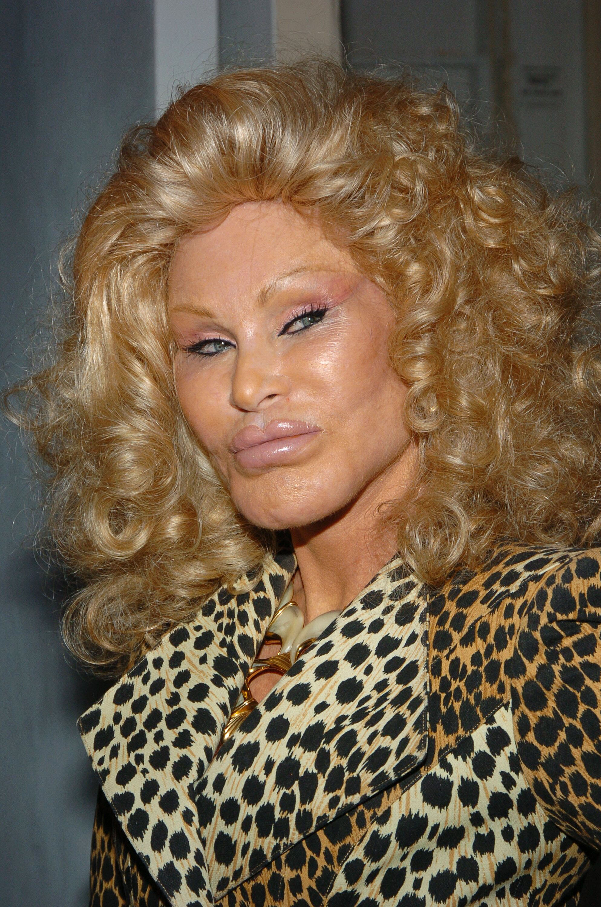 Jocelyne Wildenstein was captured with narrowed eyes, heavily emphasized with dark liner and shadow. She was also pouting with plump lips, while attending the Lloyd Klein show during Olympus Fashion Week Spring 2005 on September 11, 2004, in New York City.