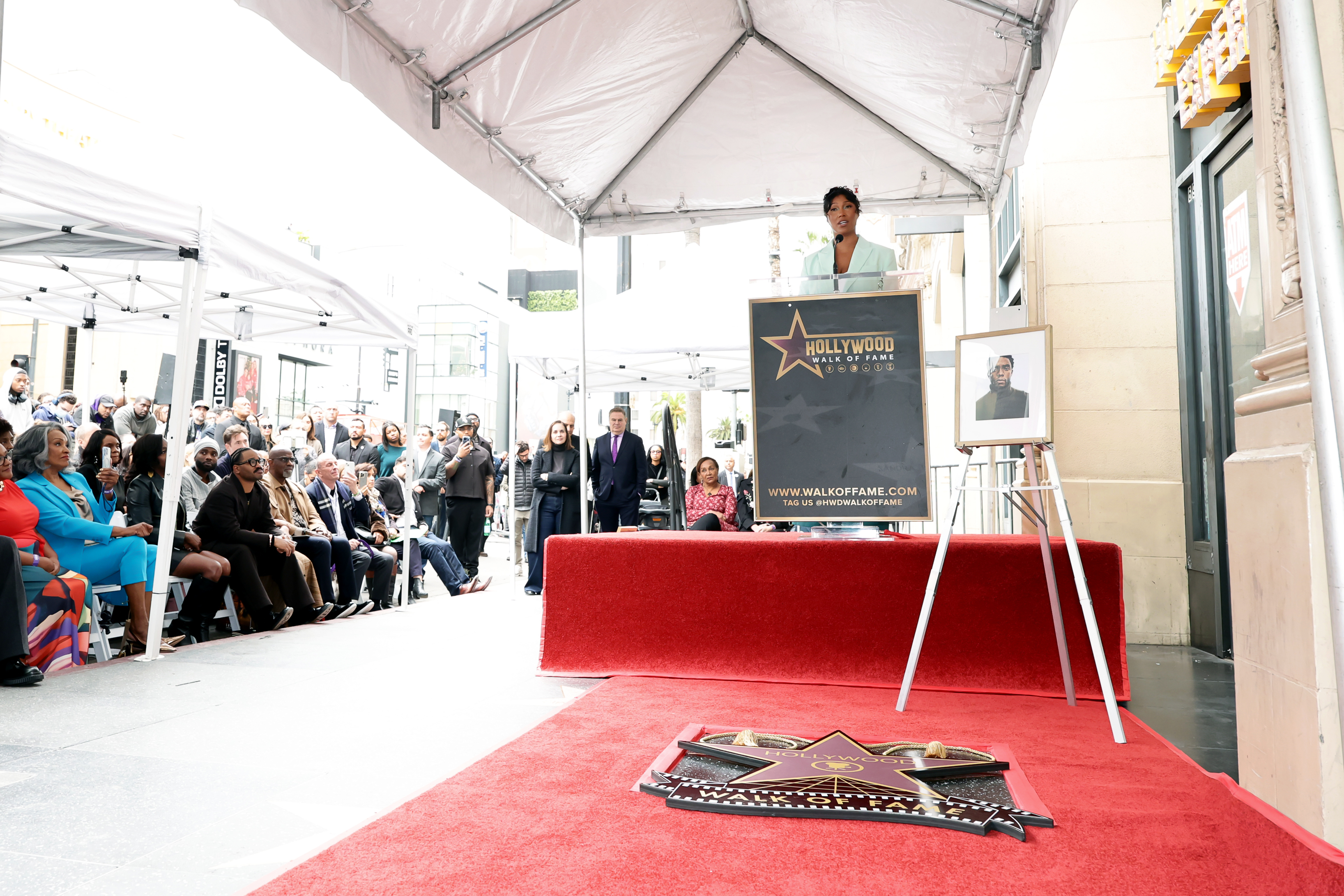 Taylor Simone Ledward-Boseman speaks onstage as Chadwick is honored with a Posthumous Star on the Hollywood Walk of Fame on November 20, 2025, in Hollywood, California | Source: Getty Images