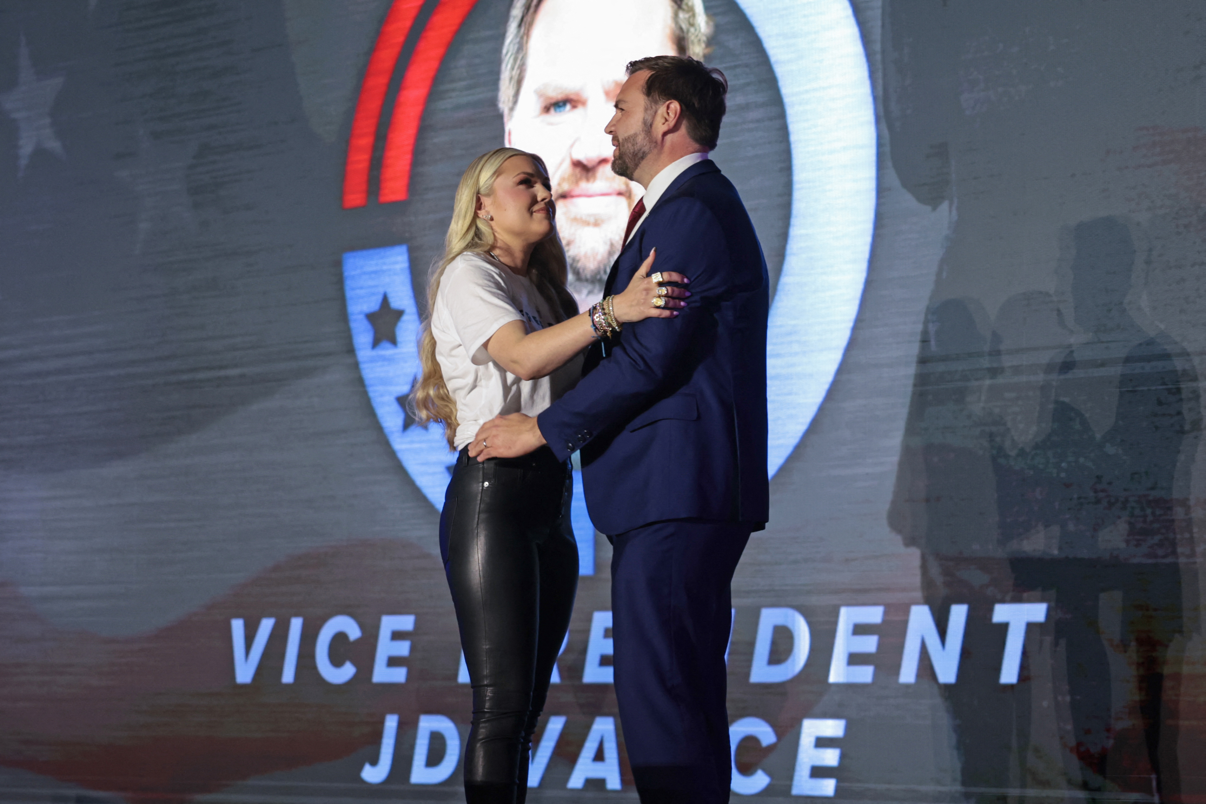Erika Kirk and Vice President JD Vance during the Turning Point USA event at the University of Mississippi in Oxford on October 29, 2025. | Source: Getty Images