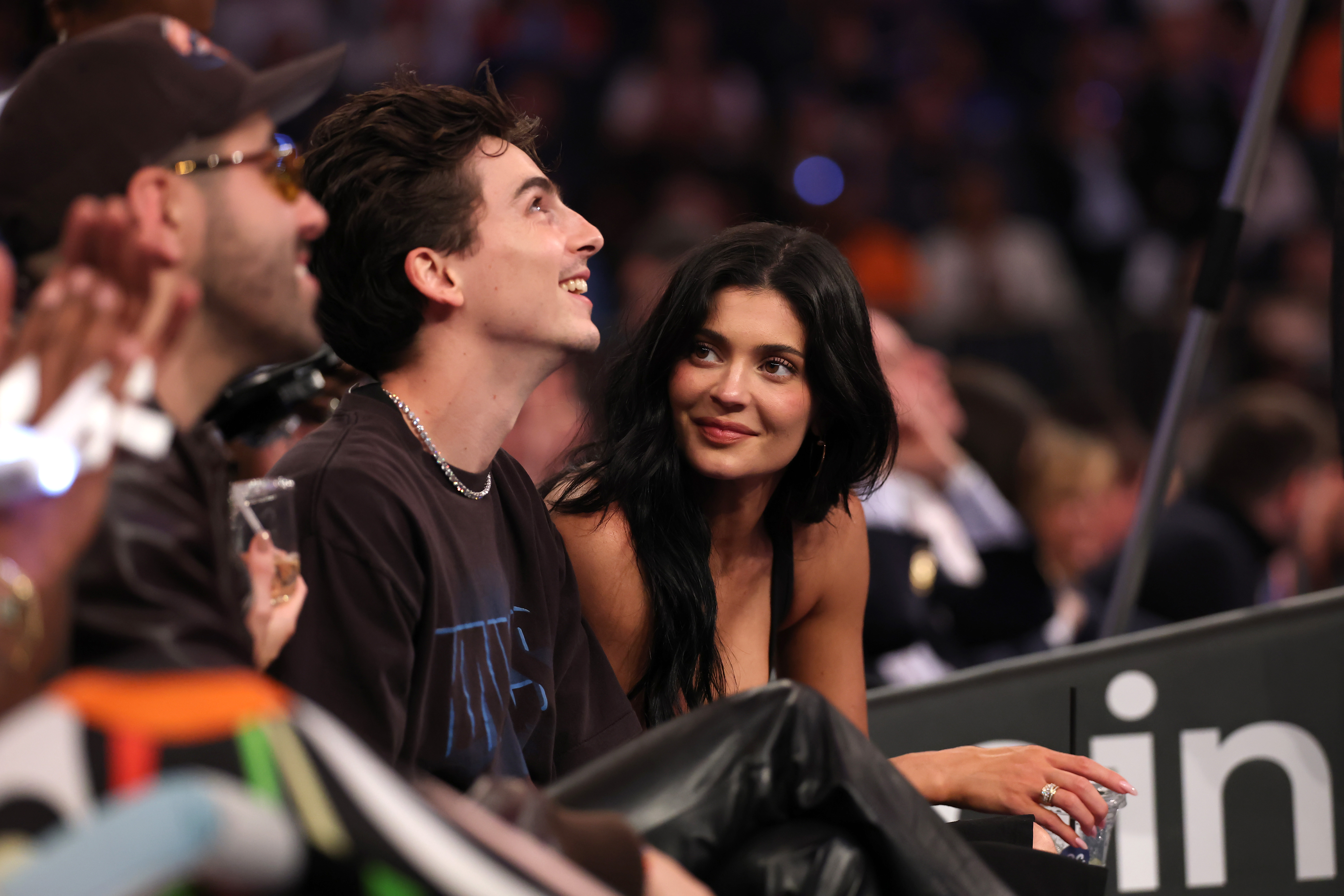 Timothée Chalamet and Kylie Jenner sit court-side during the first quarter in Game Four of the Eastern Conference Second Round NBA Playoffs between the Boston Celtics and the New York Knicks at Madison Square Garden on May 12, 2025 in New York City.| Source: Getty Images