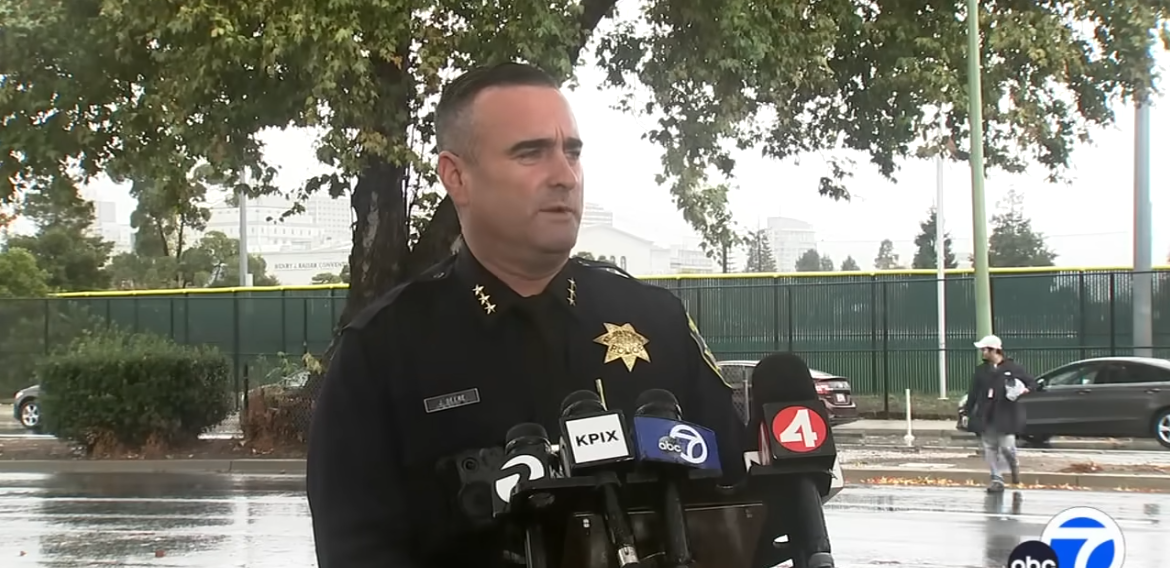 Acting Police Chief James Beere addresses the press concerning the shooting at Laney College, as seen from a video post dated November 13, 2025. | Source: YouTube/ ABC7NewsBayArea
