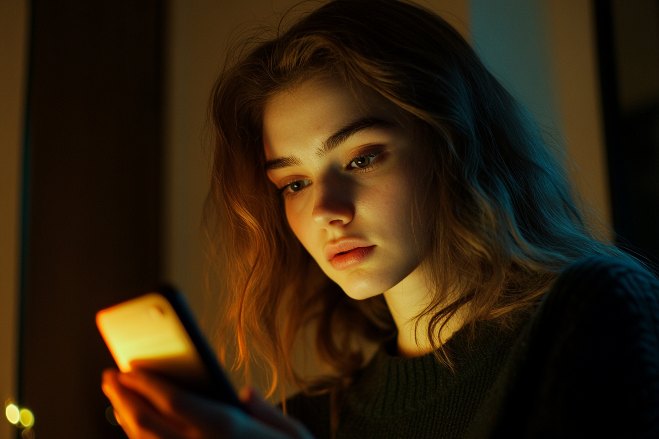 Kobieta czytająca wiadomość na telefonie | Źródło: Midjourney