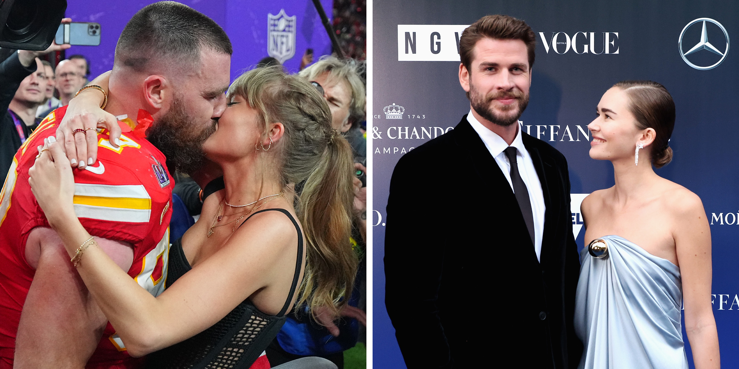 Travis Kelce and Taylor Swift | Liam Hemsworth and Gabriella Brooks | Source: Getty Images